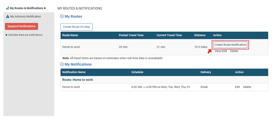 Creating a notification for your route